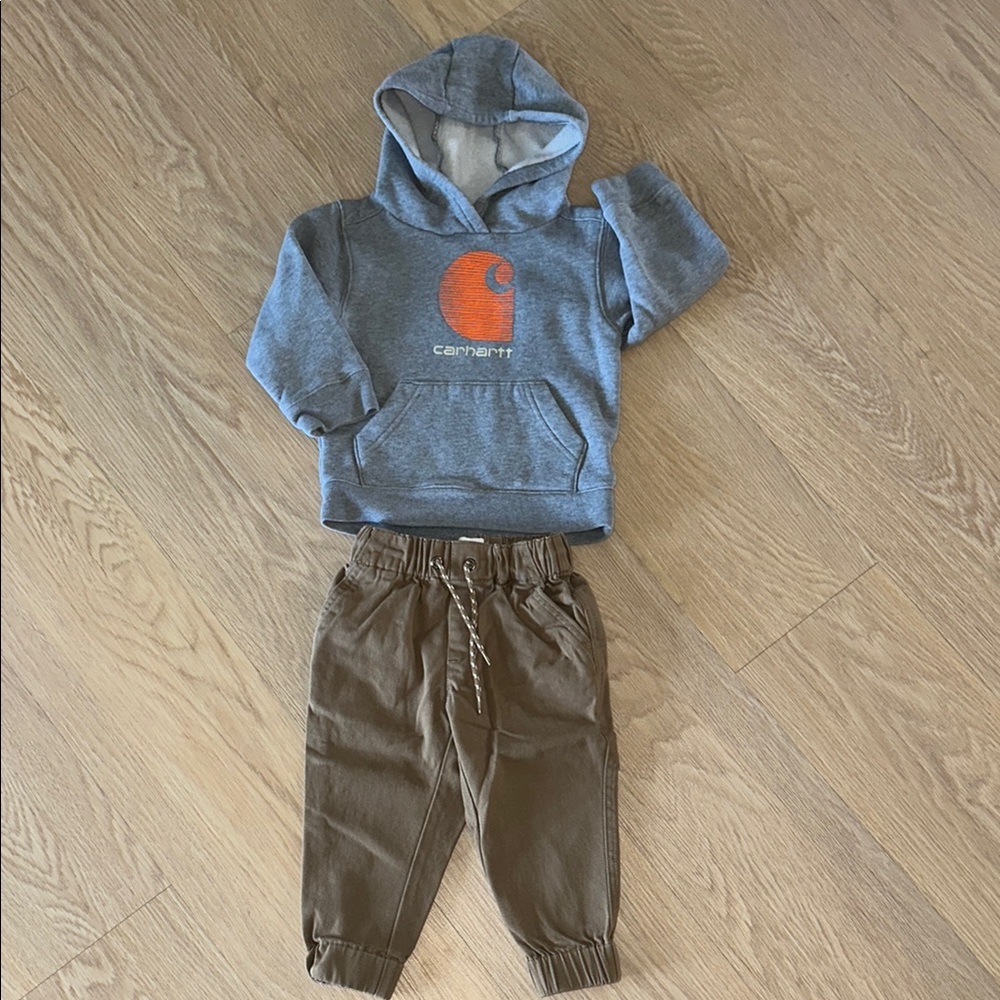 Carhartt Kids Grey Hoodie 2t and Khaki Pants 2t
